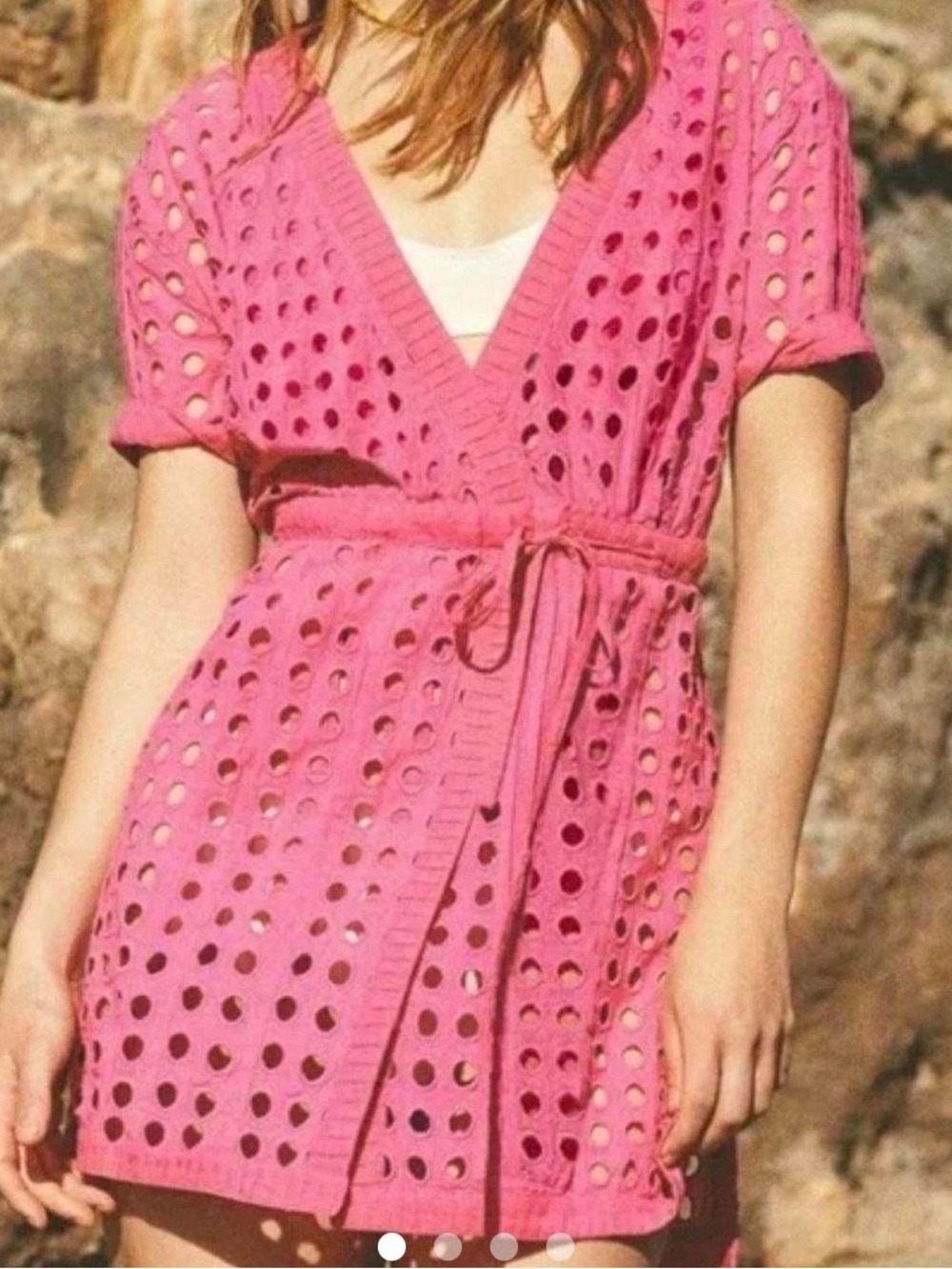 Solid & Striped Pink Eyelet Cover-Up with Tie Waist